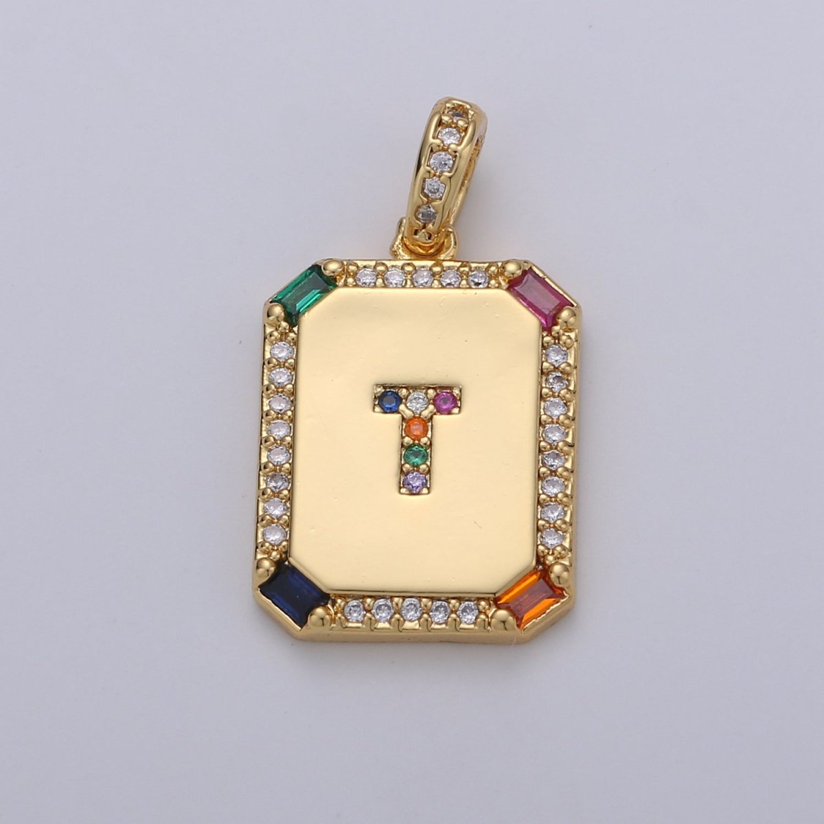 24K Gold Filled CZ Micro Pave Initial Letter Pendant, Initials Letter Tag Charm Rainbow Letter A-Z For Necklace Making, Jewelry Findings