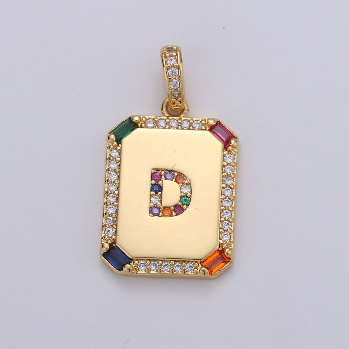 24K Gold Filled CZ Micro Pave Initial Letter Pendant, Initials Letter Tag Charm Rainbow Letter A-Z For Necklace Making, Jewelry Findings