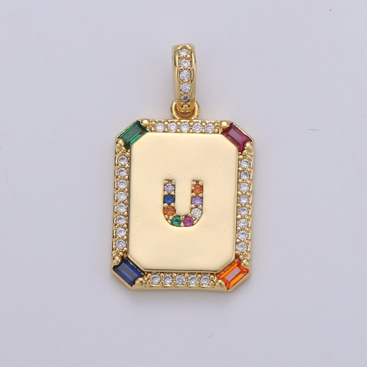 24K Gold Filled CZ Micro Pave Initial Letter Pendant, Initials Letter Tag Charm Rainbow Letter A-Z For Necklace Making, Jewelry Findings