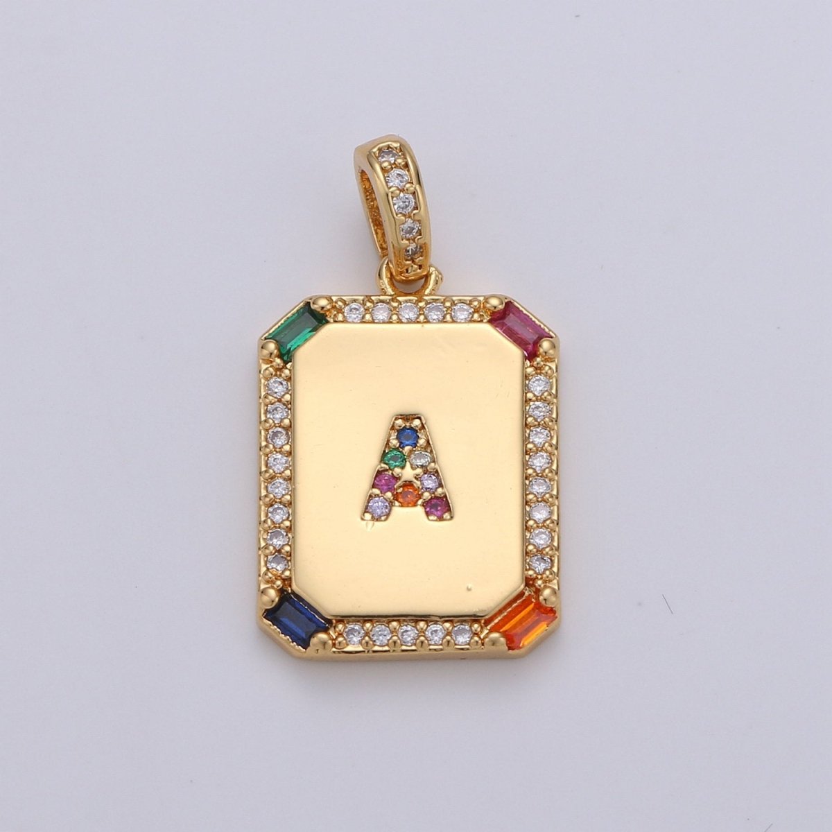 24K Gold Filled CZ Micro Pave Initial Letter Pendant, Initials Letter Tag Charm Rainbow Letter A-Z For Necklace Making, Jewelry Findings