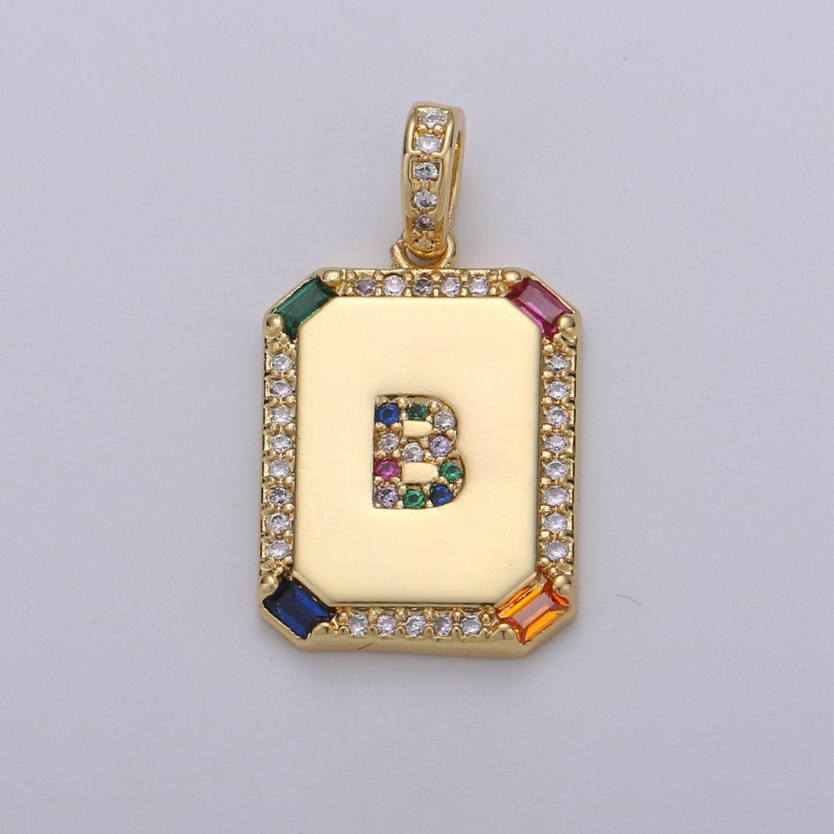 24K Gold Filled CZ Micro Pave Initial Letter Pendant, Initials Letter Tag Charm Rainbow Letter A-Z For Necklace Making, Jewelry Findings