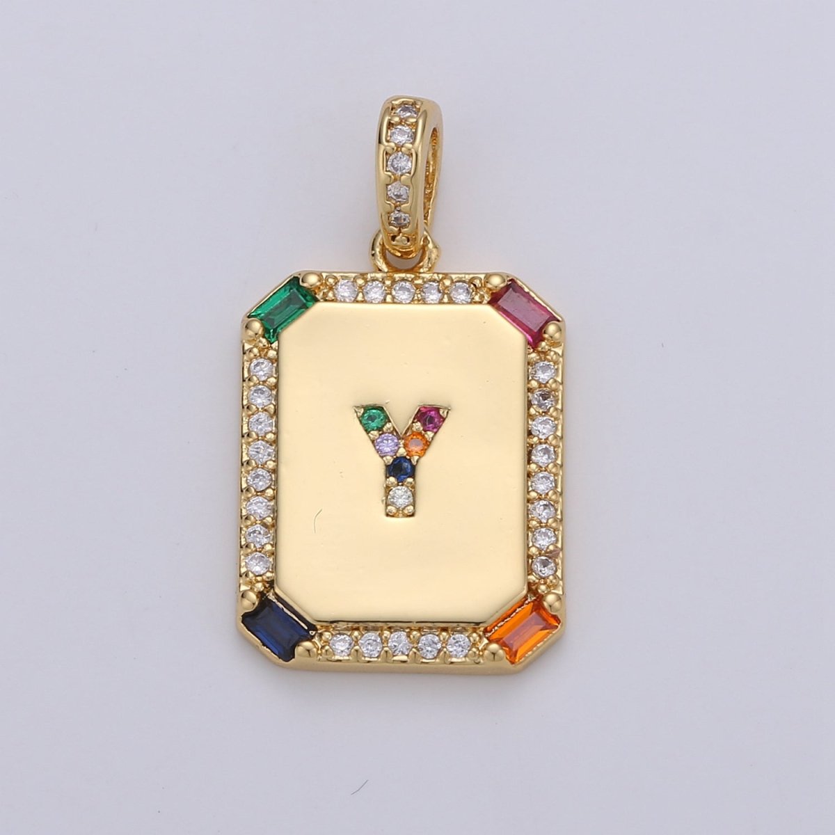 24K Gold Filled CZ Micro Pave Initial Letter Pendant, Initials Letter Tag Charm Rainbow Letter A-Z For Necklace Making, Jewelry Findings