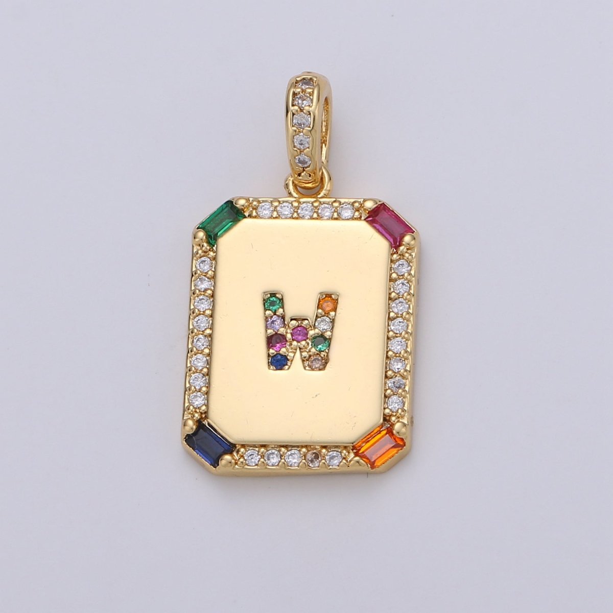 24K Gold Filled CZ Micro Pave Initial Letter Pendant, Initials Letter Tag Charm Rainbow Letter A-Z For Necklace Making, Jewelry Findings