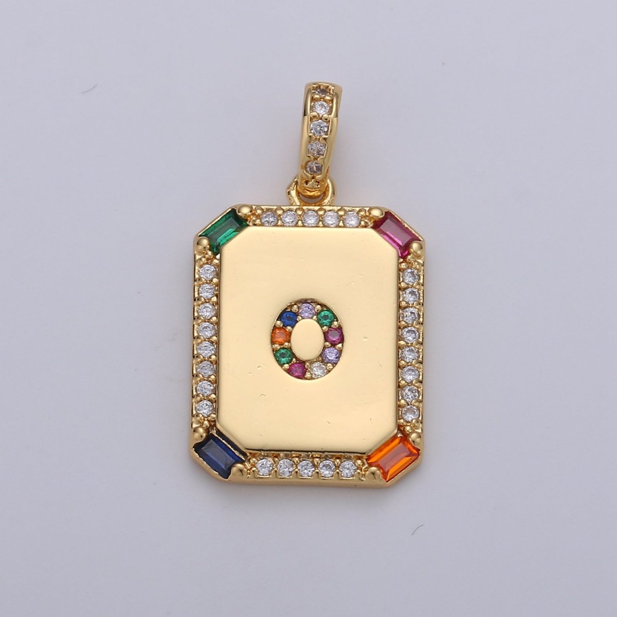 24K Gold Filled CZ Micro Pave Initial Letter Pendant, Initials Letter Tag Charm Rainbow Letter A-Z For Necklace Making, Jewelry Findings