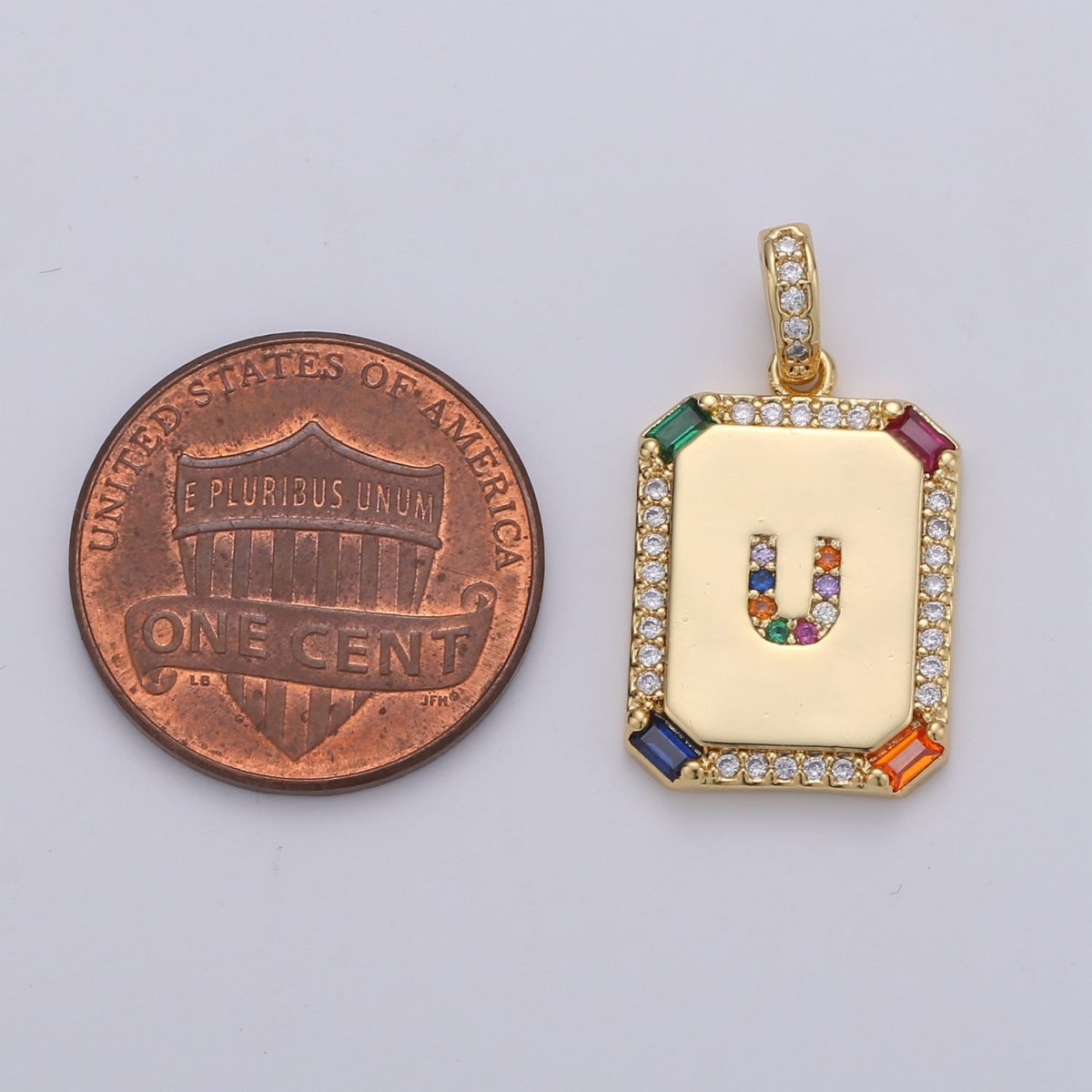 24K Gold Filled CZ Micro Pave Initial Letter Pendant, Initials Letter Tag Charm Rainbow Letter A-Z For Necklace Making, Jewelry Findings