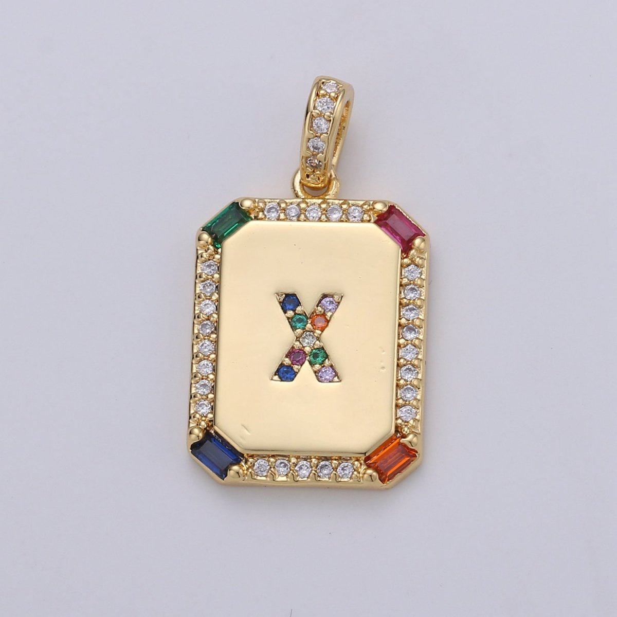 24K Gold Filled CZ Micro Pave Initial Letter Pendant, Initials Letter Tag Charm Rainbow Letter A-Z For Necklace Making, Jewelry Findings