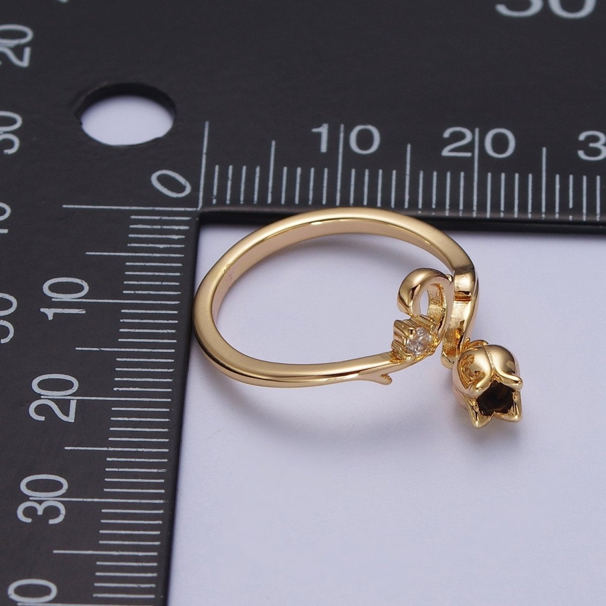 24K Gold Filled CZ Vine Rose Dangle Adjustable Ring | O-025