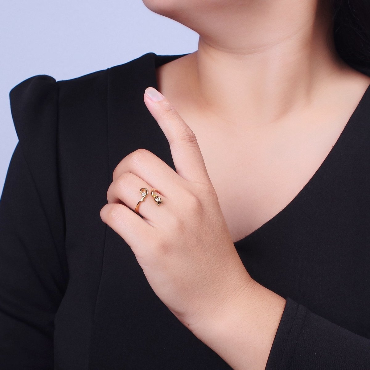 24K Gold Filled CZ Vine Rose Dangle Adjustable Ring | O-025