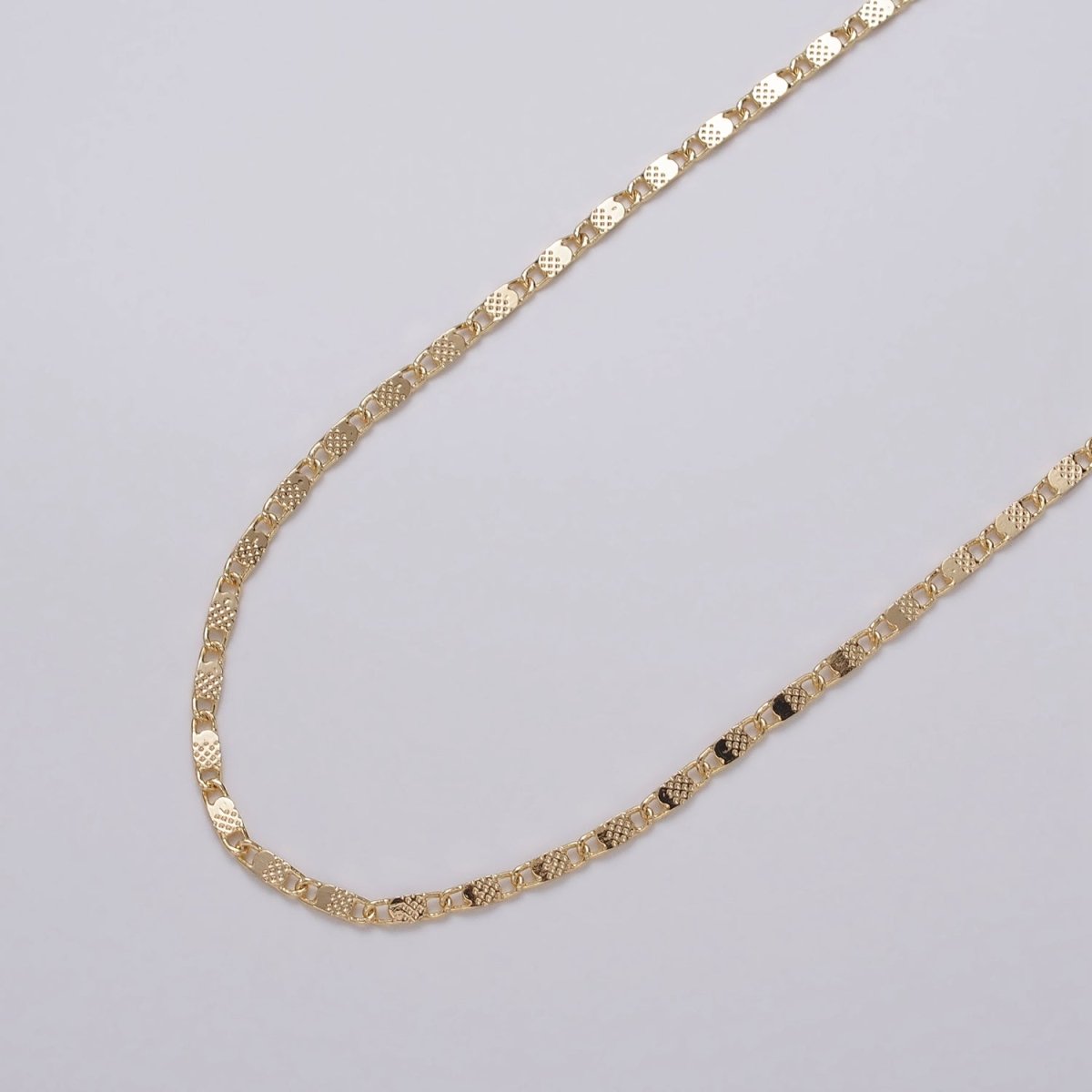 24K Gold Filled Dainty 2.2mm Scroll Dotted Flat Link Unfinished Chain by Yard | ROLL-1031