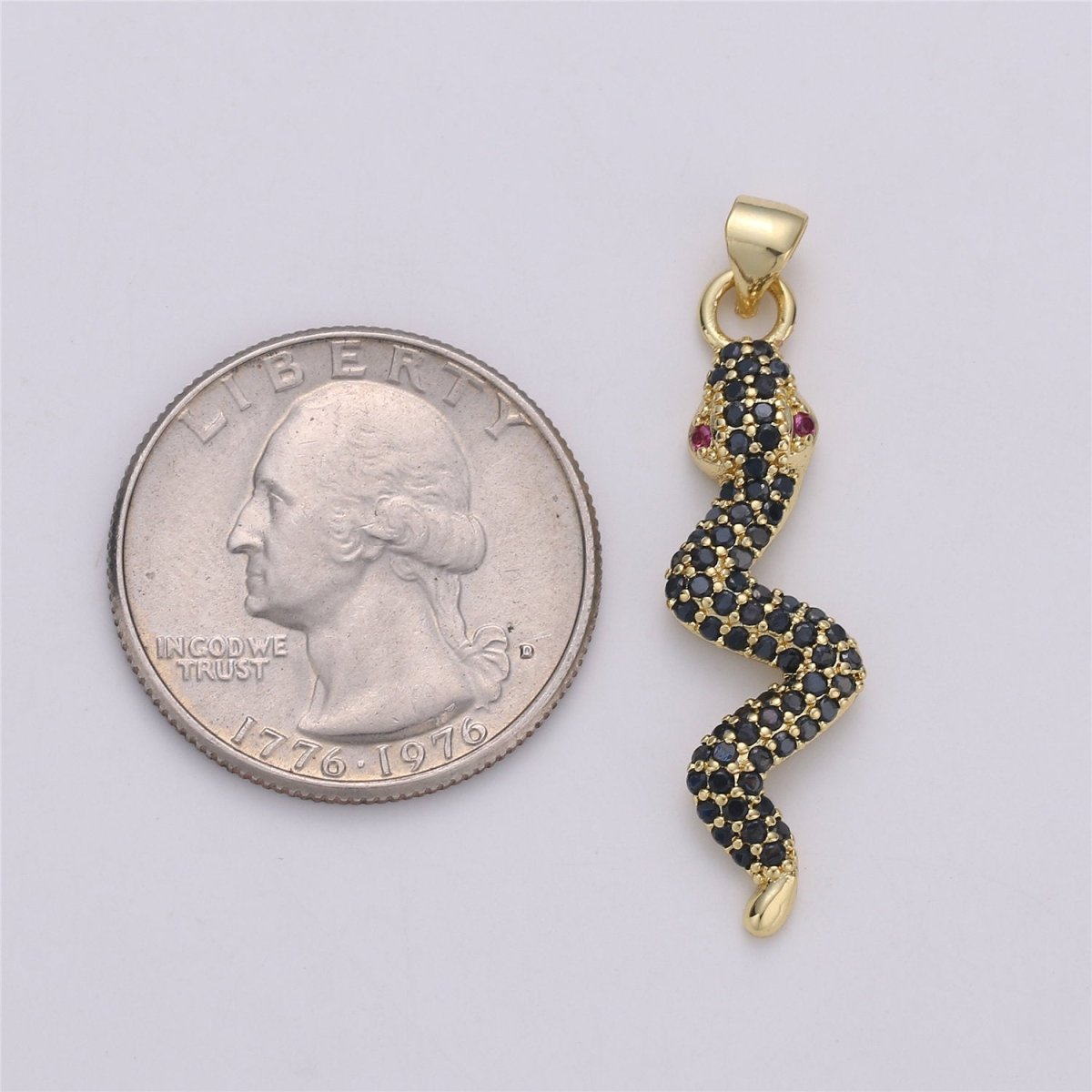 24K Gold Filled Dainty Black Snake Pendant with Micro Pave Pink Cubic Zirconia CZ Stone for Necklace or Bracelet I-573