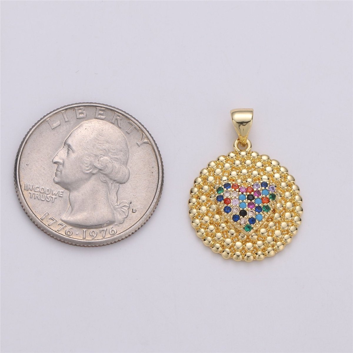24K Gold Filled Dainty Circle Love Pendant with Turquoise Micro Pave Multi Color Rainbow Cubic Zirconia CZ Stone for Necklace or Bracelet I-578