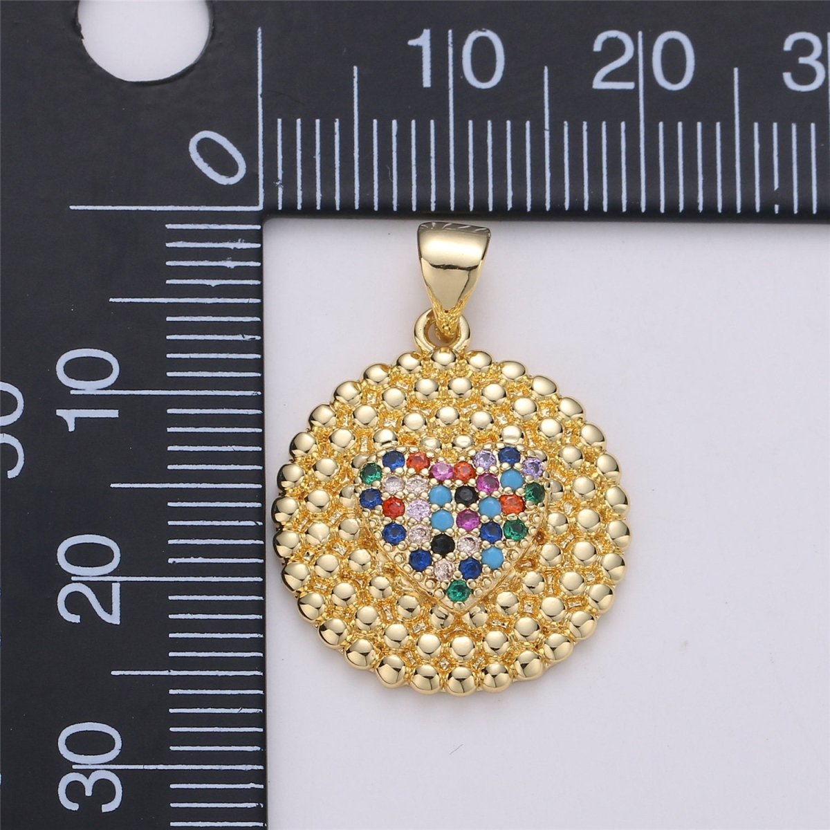 24K Gold Filled Dainty Circle Love Pendant with Turquoise Micro Pave Multi Color Rainbow Cubic Zirconia CZ Stone for Necklace or Bracelet I-578