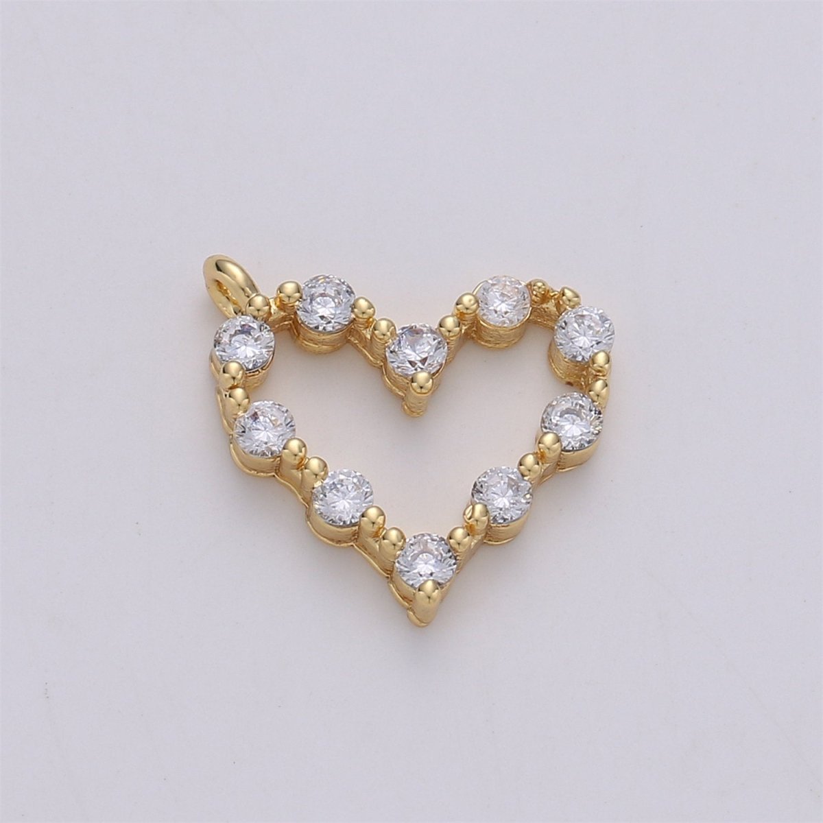 24K Gold Filled Dainty Cute Heart Charm with Love Micro Pave Cubic Zirconia CZ Stone for Necklace or Bracelet, C-887