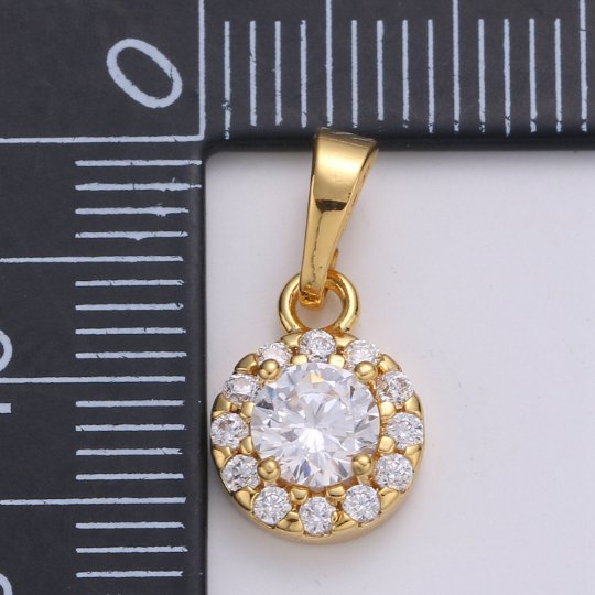 24K Gold Filled Dainty Delicate Round Shape Cubic Zirconia Necklace Pendant Bracelet Earring Charm for Jewelry Making 17mmx9mm, J-222