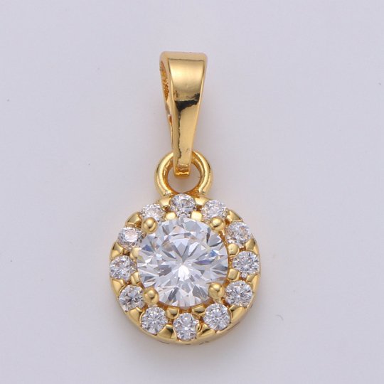 24K Gold Filled Dainty Delicate Round Shape Cubic Zirconia Necklace Pendant Bracelet Earring Charm for Jewelry Making 17mmx9mm, J-222