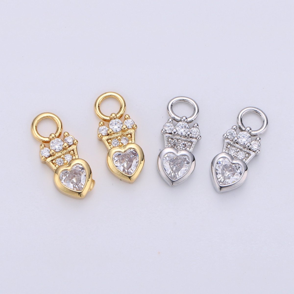 24K Gold Filled Dainty Heart Love Charm with Micro Pave Cubic Zirconia CZ Stone for Crown Necklace or Bracelet Component C-933 C-934