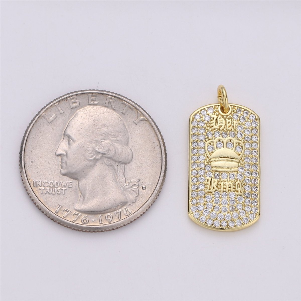 24K Gold Filled Dainty Military Tag Pendant King Crown Charm Micro Pave Tag Charm Cubic Zirconia CZ Stone for Necklace or Bracelet C-865