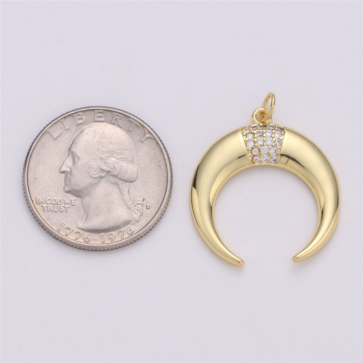 24K Gold Filled Dainty Moon Charm with Micro Pave Cubic Zirconia CZ Stone for Horn Necklace or Bracelet, C-871