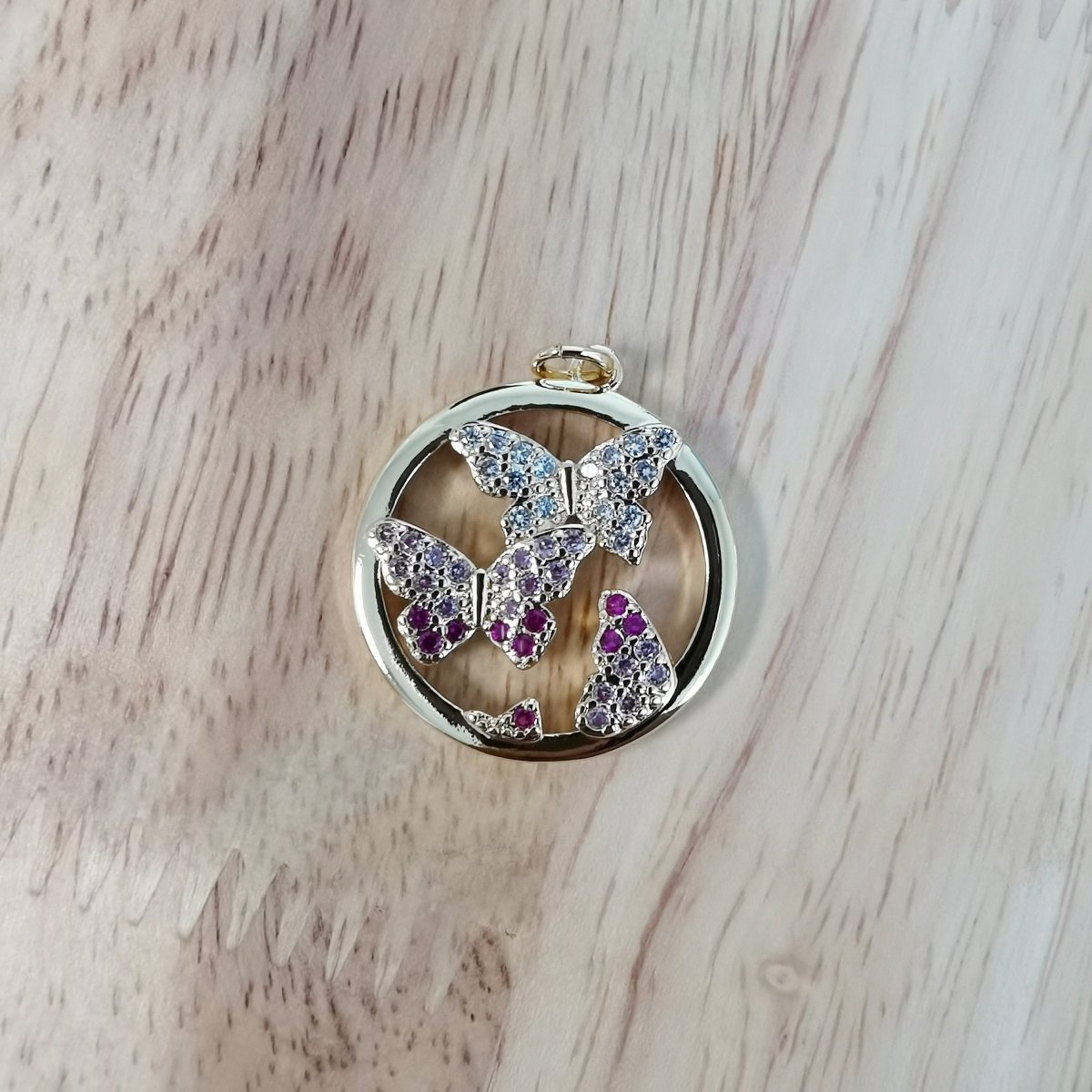 24K Gold Filled Dainty Pink Butterfly Micro Pave CZ Charms, Multi color Cubic Zirconia Charm Bracelet Earring Necklace for Jewelry Making D-496