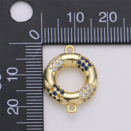 24K Gold Filled Dainty Round Navy Float Charm with Micro Pave Cubic Zirconia CZ Stone for Lifeguard Necklace or Bracelet  F-354