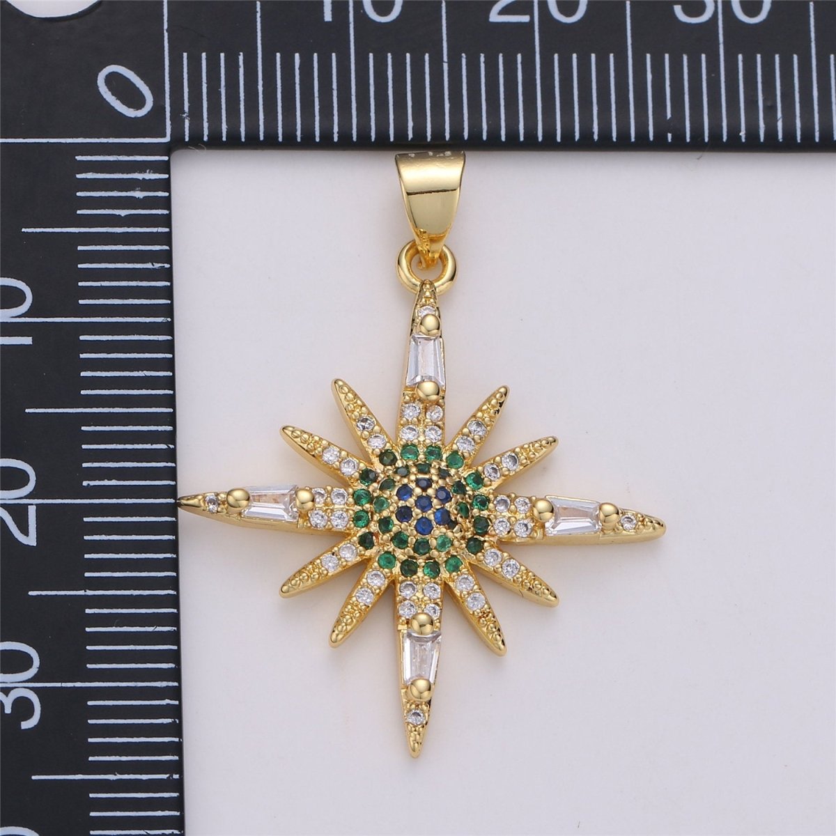 24K Gold Filled Dainty Sunburst Shining Star with Micro Pave Multi Color Cubic Zirconia CZ Stone for Necklace or Earrings I-572