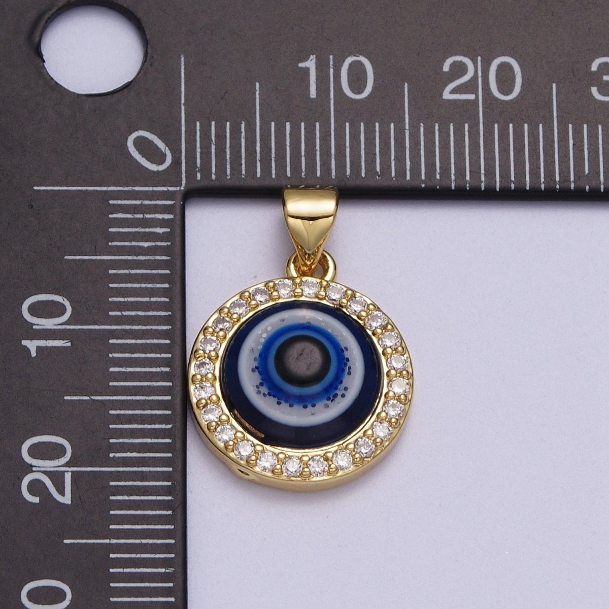 24K Gold Filled Dark Evil Eye Protection Micro Paved CZ Round Amulet Pendant H-279