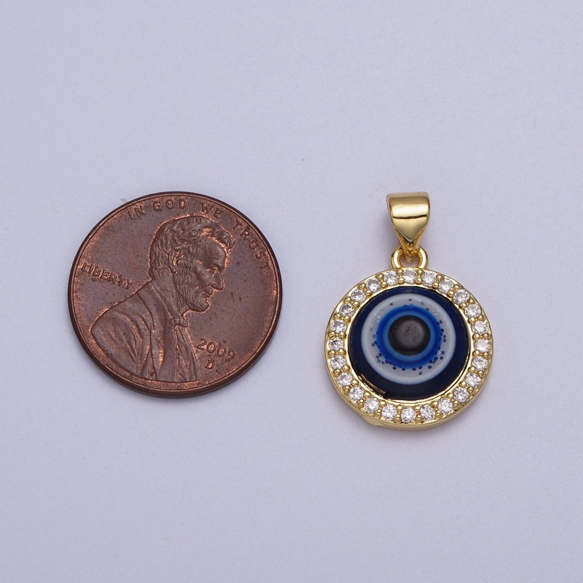 24K Gold Filled Dark Evil Eye Protection Micro Paved CZ Round Amulet Pendant H-279