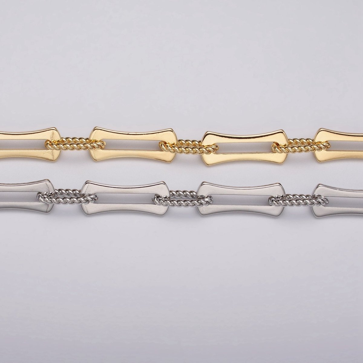 24k Gold Filled Designed Curved Paperclip Twisted Oblong Link Unfinished Chain in Gold & Silver | ROLL-1137, ROLL-1138 Clearance Pricing