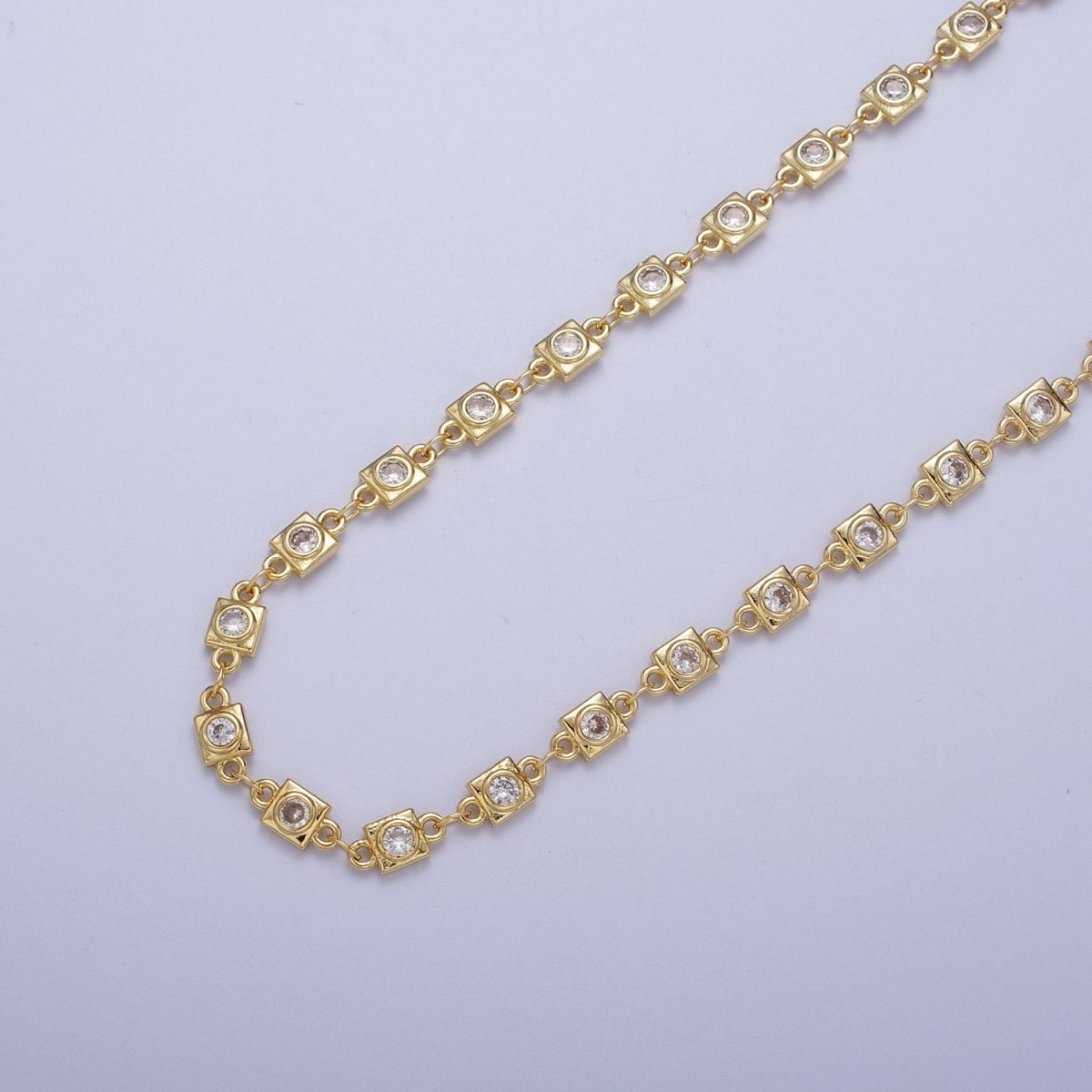 24K Gold Filled Designed CZ Square Unfinished Chain in Gold & Silver | ROLL-873 ROLL-874 Clearance Pricing