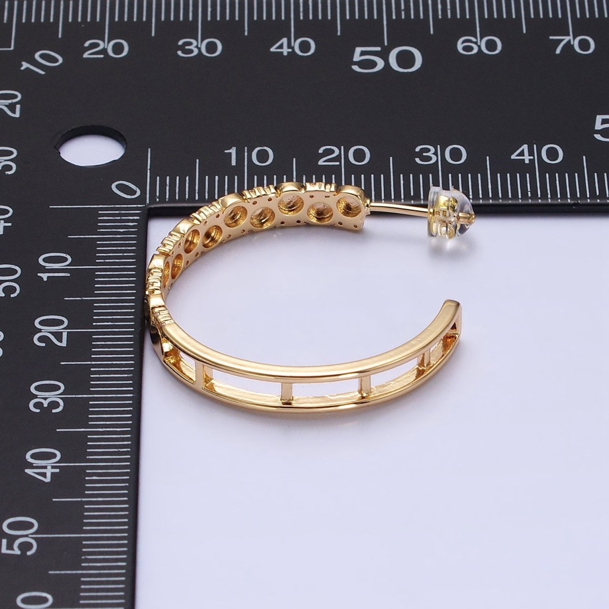 24K Gold Filled Dotted CZ Geometric C-Shaped Hoop Earrings in Gold & Silver | AB352 AB353