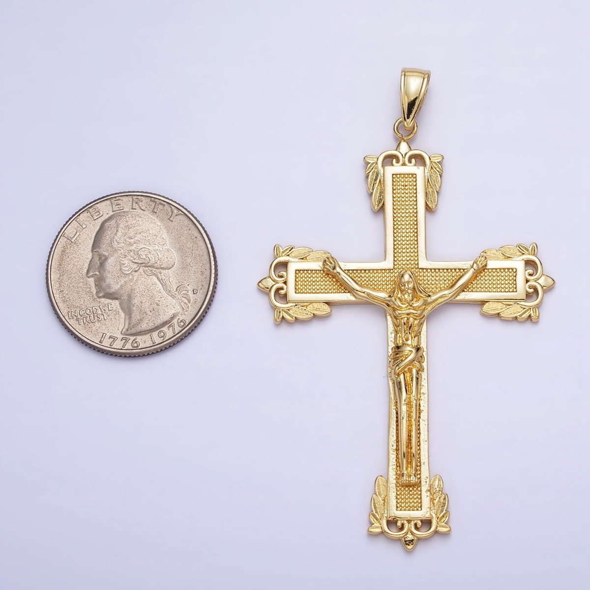 24K Gold Filled Dotted Textured Jesus Crucifix Cross Religious Pendant | AA203