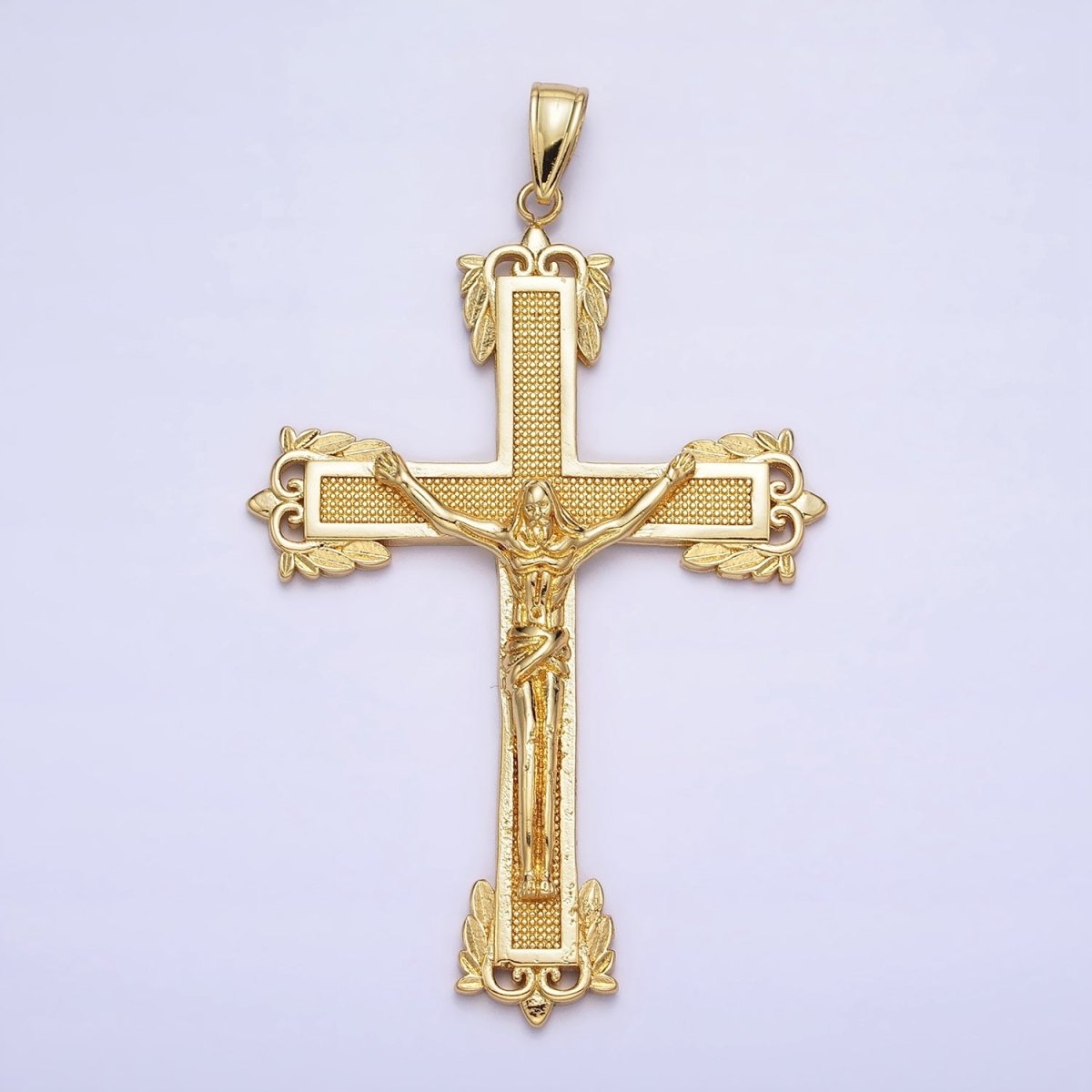 24K Gold Filled Dotted Textured Jesus Crucifix Cross Religious Pendant | AA203