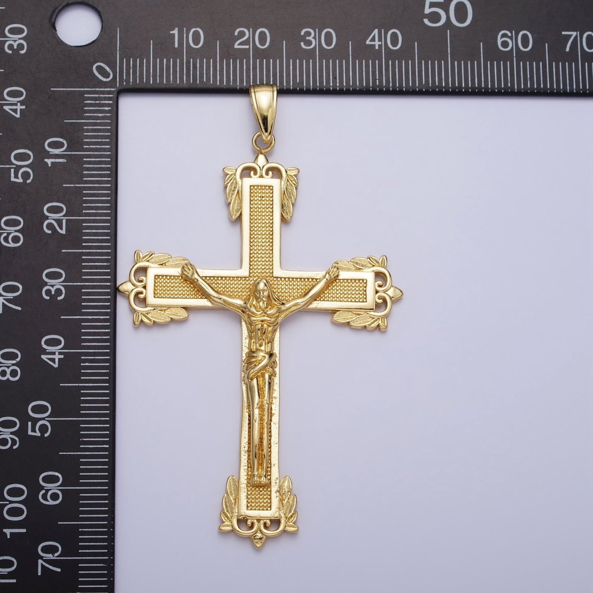 24K Gold Filled Dotted Textured Jesus Crucifix Cross Religious Pendant | AA203