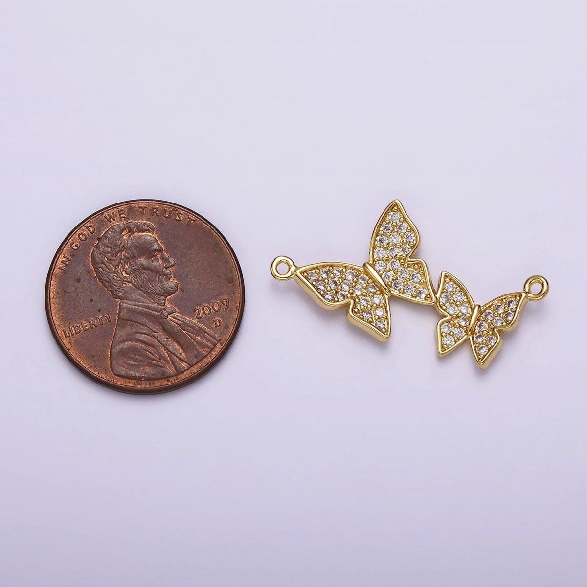 24K Gold Filled Double Butterfly Mariposa Micro Paved CZ 26.5mm Connector | Y-756