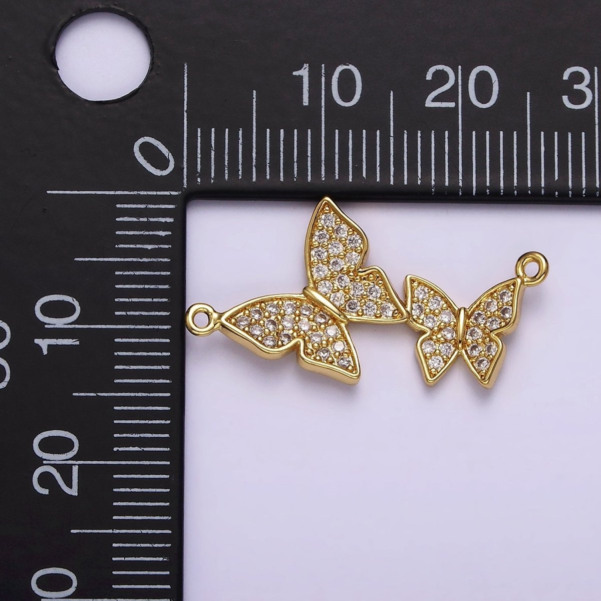 24K Gold Filled Double Butterfly Mariposa Micro Paved CZ 26.5mm Connector | Y-756