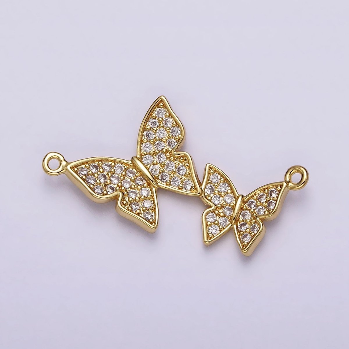 24K Gold Filled Double Butterfly Mariposa Micro Paved CZ 26.5mm Connector | Y-756
