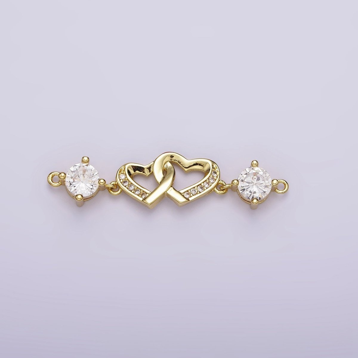 24K Gold Filled Double Heart Micro Paved Clear CZ Infinity Twin Heart Charm Connector 33mm | Y-755