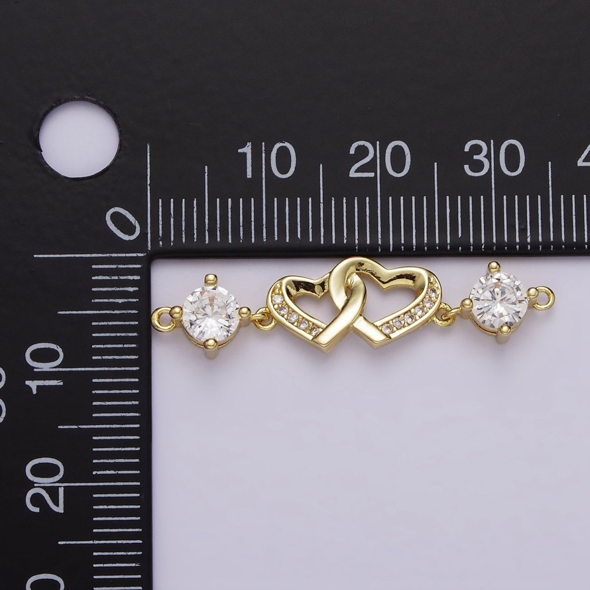 24K Gold Filled Double Heart Micro Paved Clear CZ Infinity Twin Heart Charm Connector 33mm | Y-755