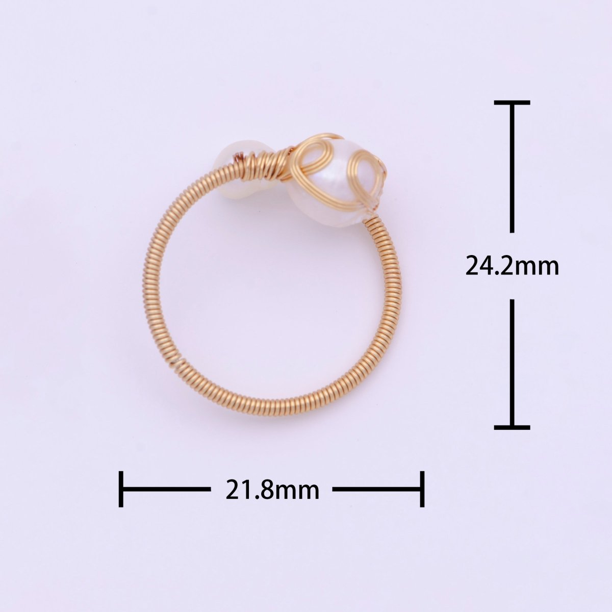 24K Gold Filled Double Pearl Handmade Braided Wire Wrapped Open Ring | O-561