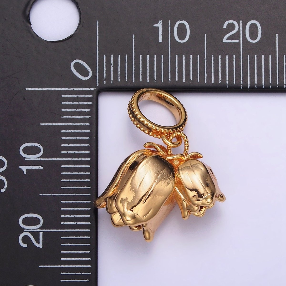 24K Gold Filled Double Rose Flower Beaded Thin Rhondelle Bail Pendant | AA570