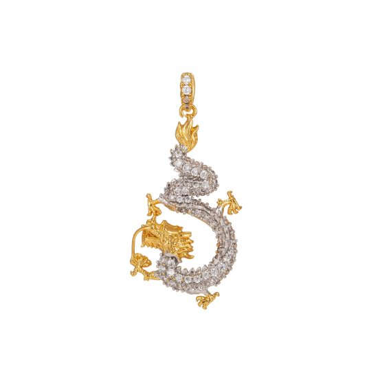 24k Gold Filled Dragon Pendant East Asian Creature King Zodiac Cubic Zirconia Necklace Pendant Bead Bails Findings for Jewelry Making I-194