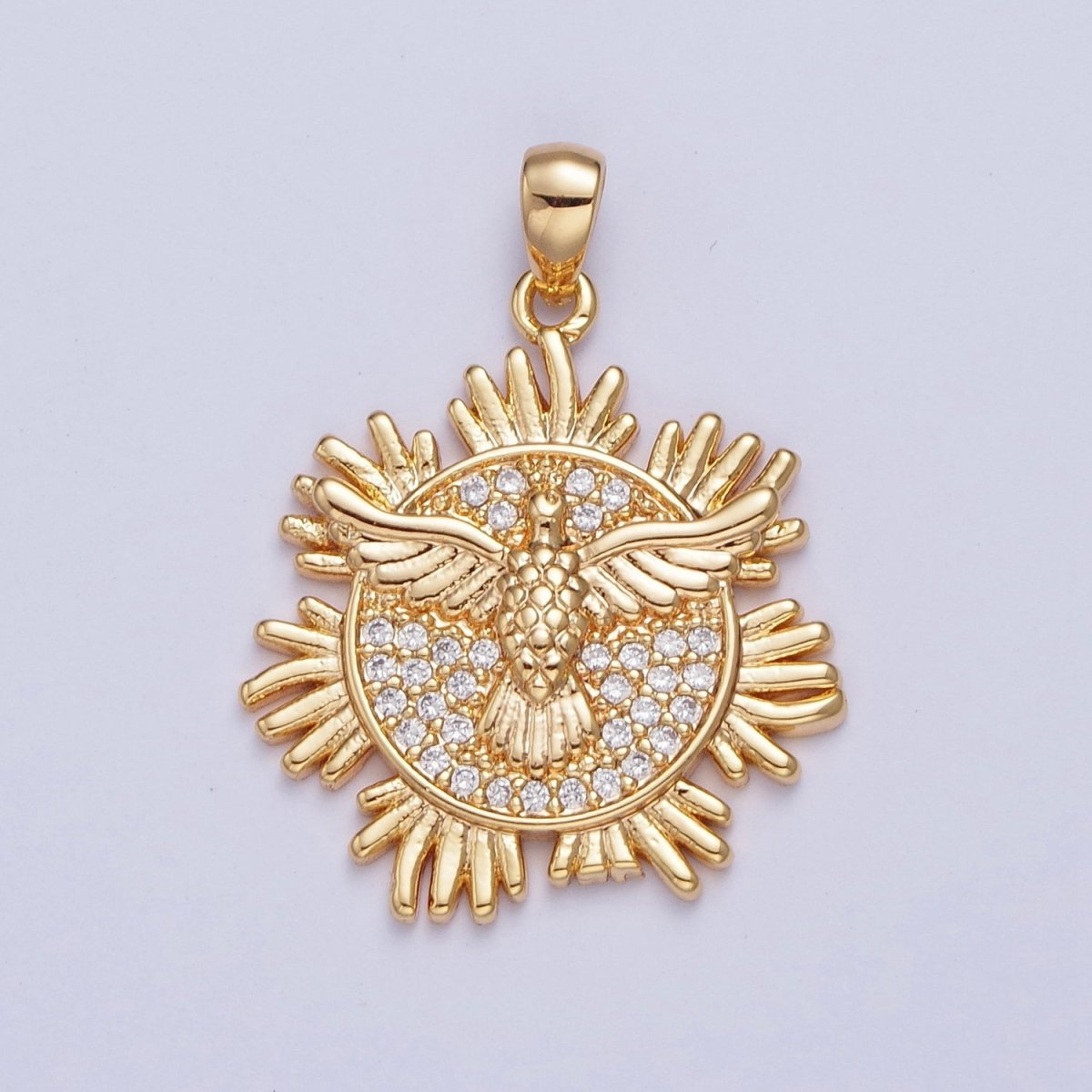 24K Gold Filled Eagle Bird Medallion Micro Pave Pendant For Jewelry Making X-446