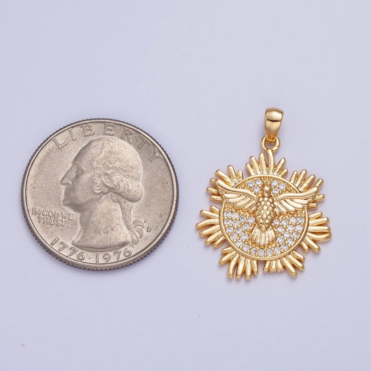 24K Gold Filled Eagle Bird Medallion Micro Pave Pendant For Jewelry Making X-446