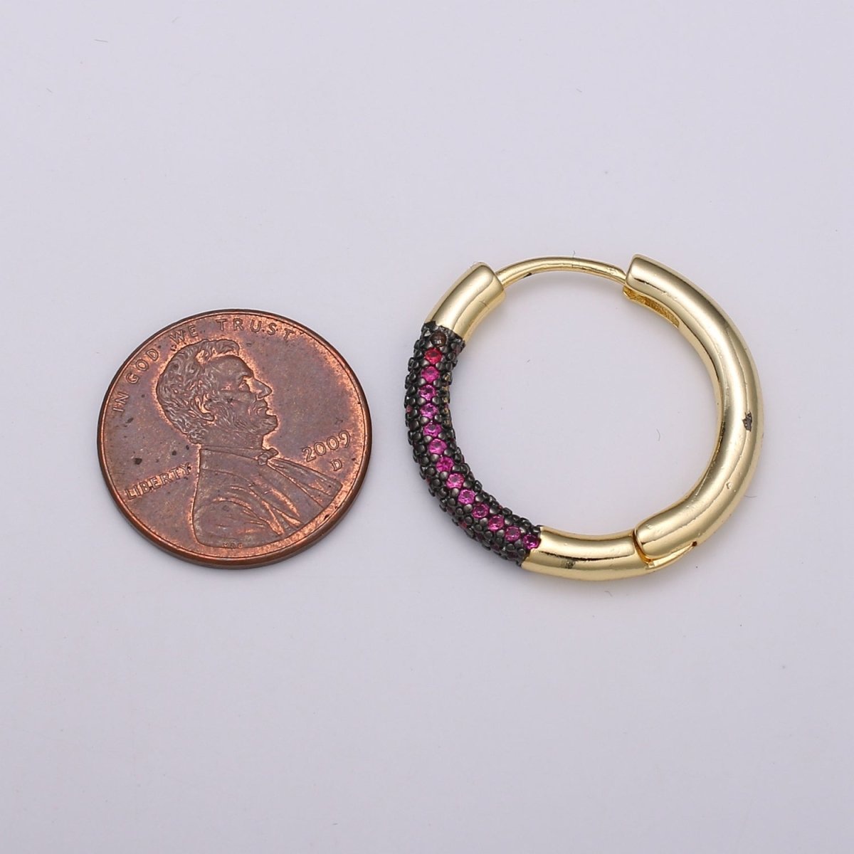 24k Gold Filled Earring Colorful CZ Pave Gold Hoop Earring, Blue, Clear, Green, Purple Hoop Earring for Everyday Wear Q-396 - Q-403
