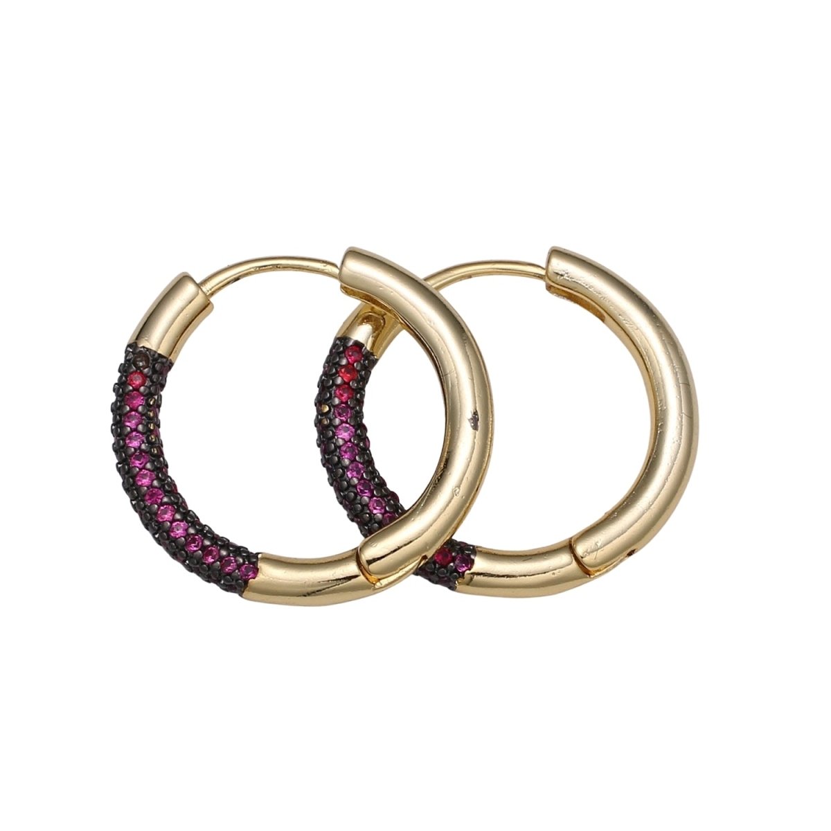 24k Gold Filled Earring Colorful CZ Pave Gold Hoop Earring, Blue, Clear, Green, Purple Hoop Earring for Everyday Wear Q-396 - Q-403