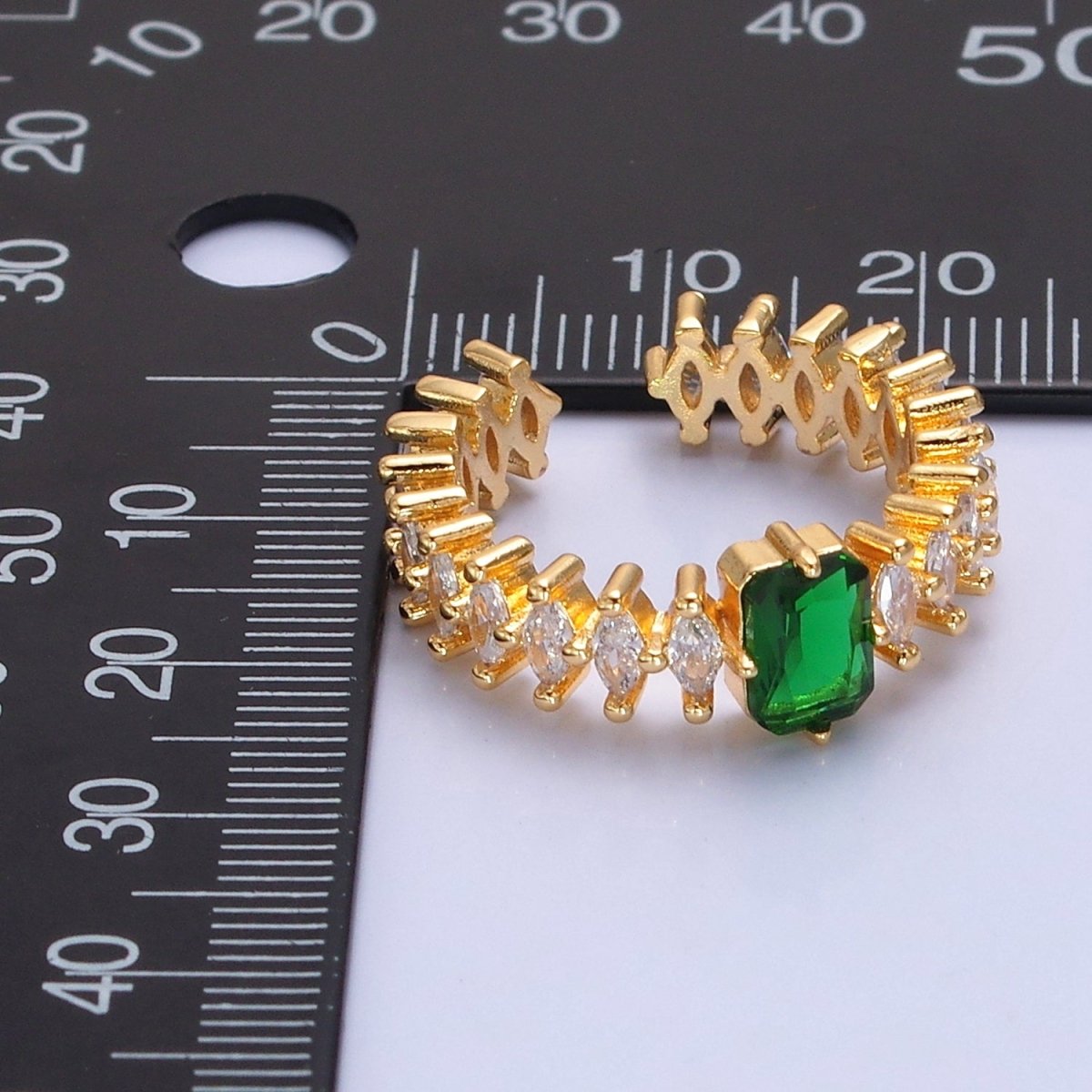 24K Gold Filled Emerald Green Baguette Ring with Clear Marquise Band,  Cubic Zirconia CZ Promise Ring  O-2289