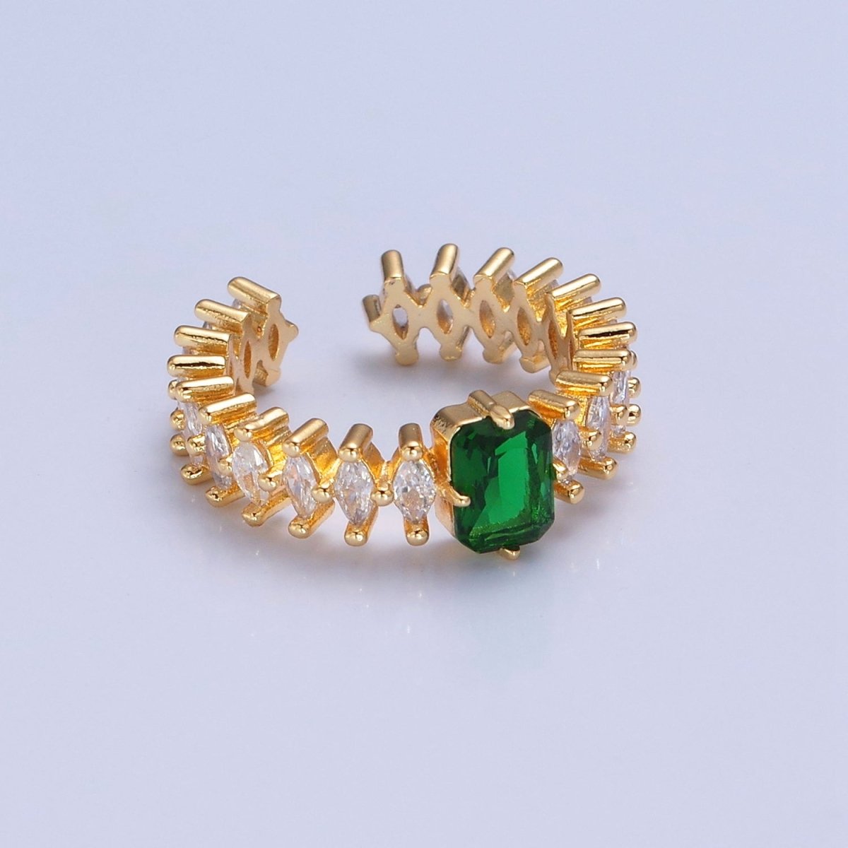24K Gold Filled Emerald Green Baguette Ring with Clear Marquise Band,  Cubic Zirconia CZ Promise Ring  O-2289
