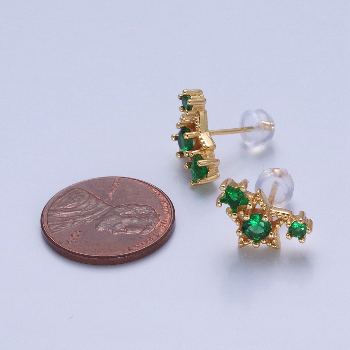 24K Gold Filled Emerald Green Star Studs, Celestial Night Cubic Zirconia CZ Earrings V-432