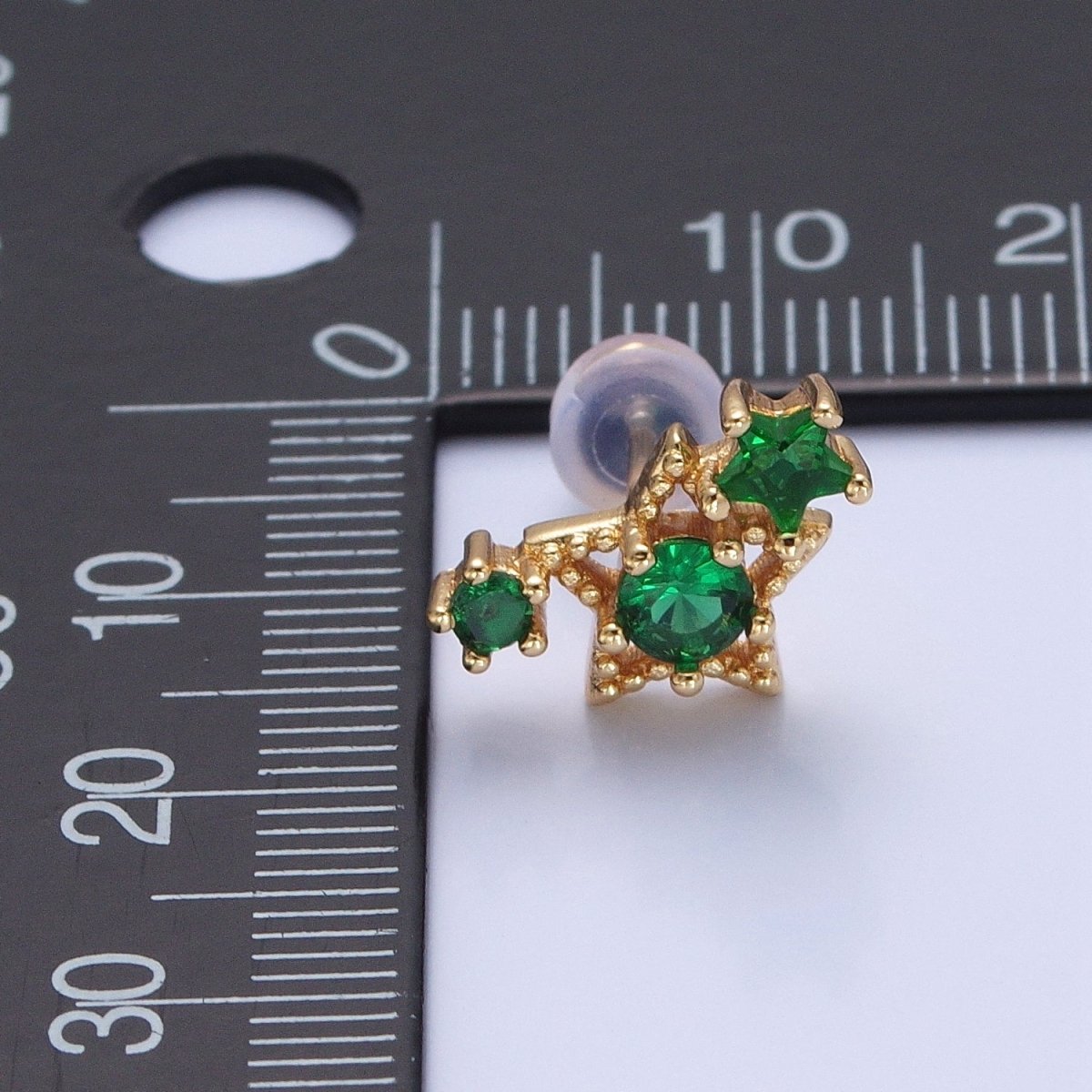 24K Gold Filled Emerald Green Star Studs, Celestial Night Cubic Zirconia CZ Earrings V-432