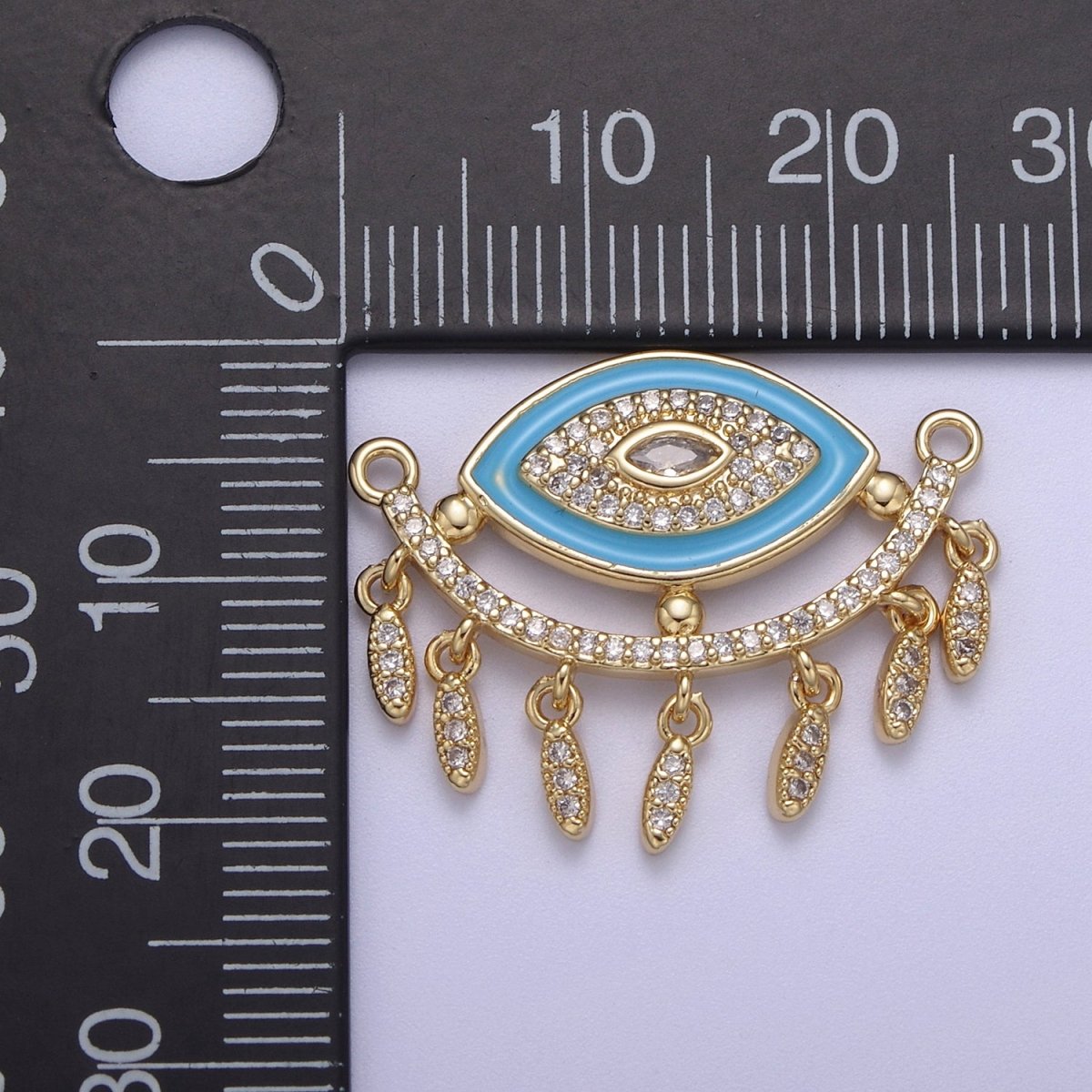 24K Gold Filled Evil Eye Charm Connector for Necklace Pendant Dangle CZ Eye Link Connector Double Bail F-253